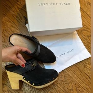 Veronica Beard Dacey Black Suede Mule Clogs Size 9